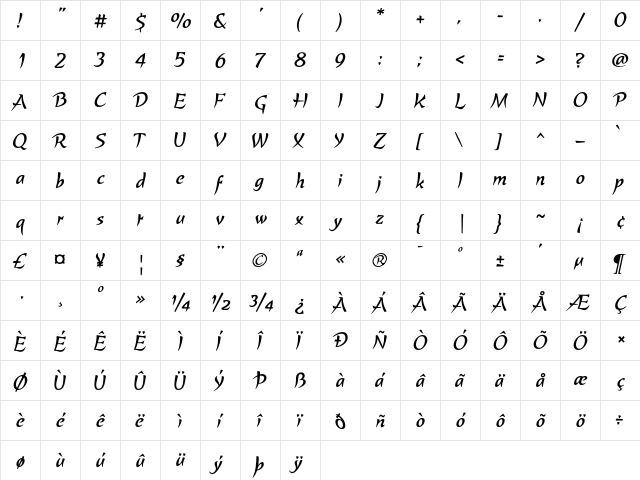 Kasuga Regular  glyph index