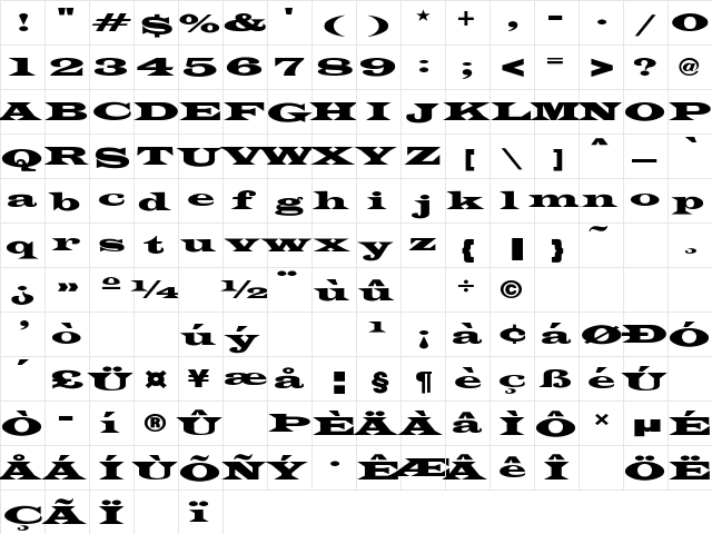 Beleiz -Thick Extended Regular  glyph index