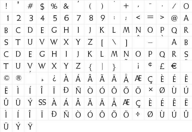 Weiss Initialen Regular  glyph index