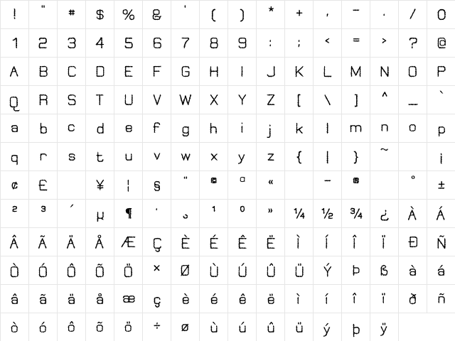Jungle Burnout 1 Regular  glyph index