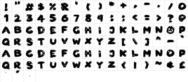 Scary HorrOrs Regular  glyph index