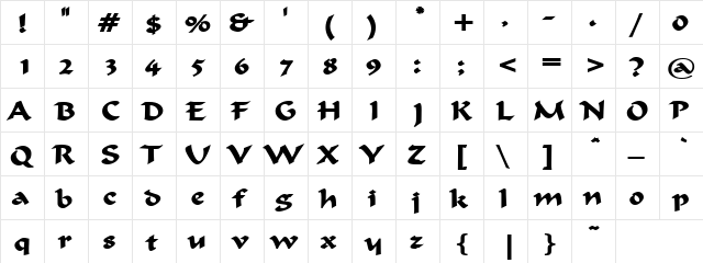Dhj Kimin Regular  glyph index