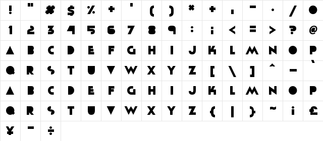 Solid Grooves Regular  glyph index
