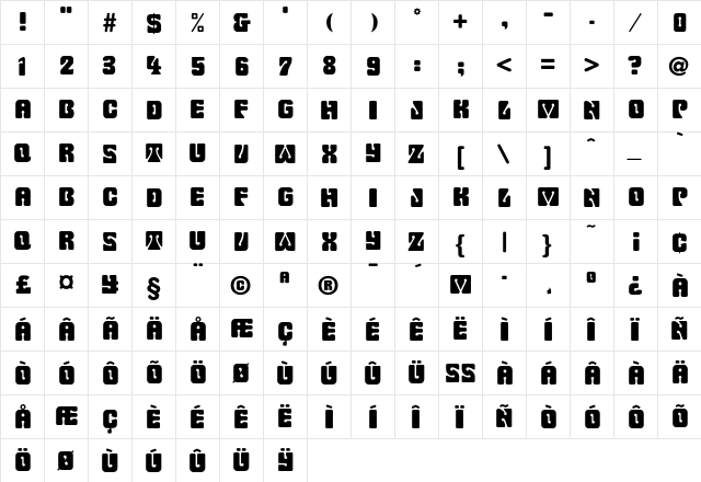 Fillmore Regular  glyph index
