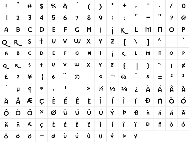 MasonSans Bold  glyph index