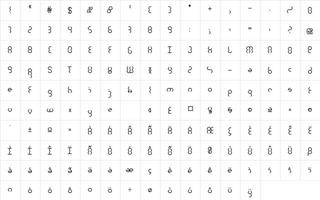 Hexatype LT Std Bold Regular  glyph index