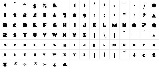 Sharkstooth Regular  glyph index