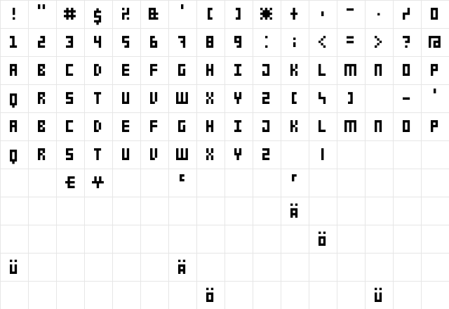 DS 1D Regular  glyph index