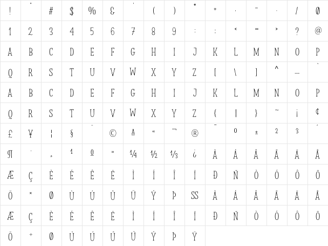 Storyteller Serif Regular  glyph index