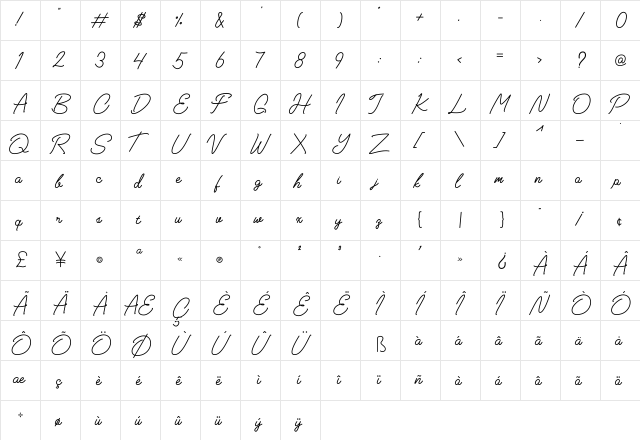 Heima Regular  glyph index