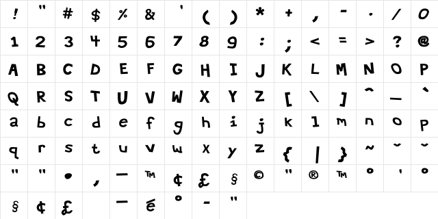 Hypographer Bold  glyph index