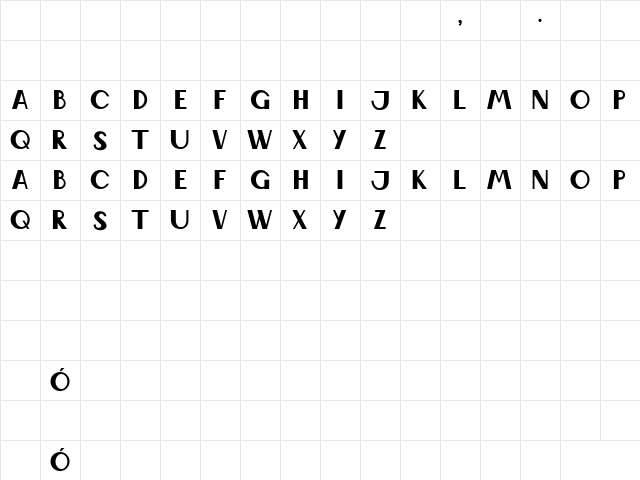 Wabene Regular  glyph index