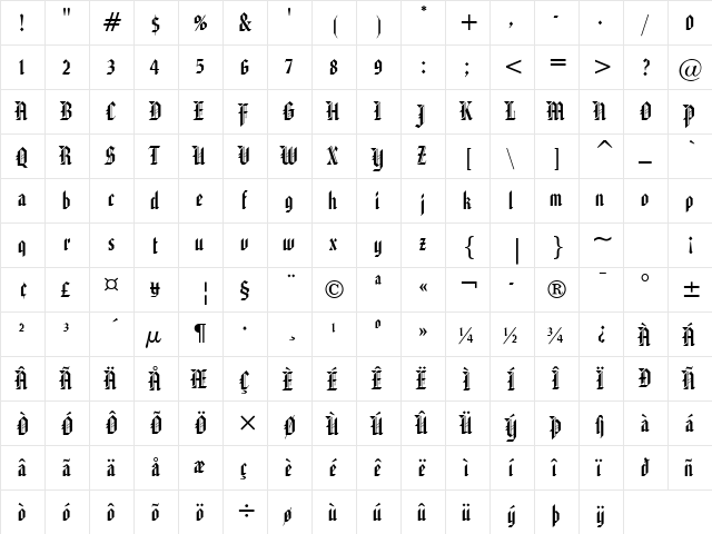 Gothic 32 Normal  glyph index