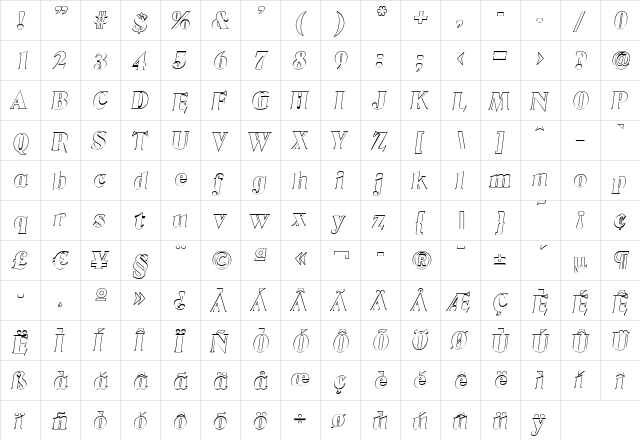 ThomasBeckerOutline-Black Italic  glyph index