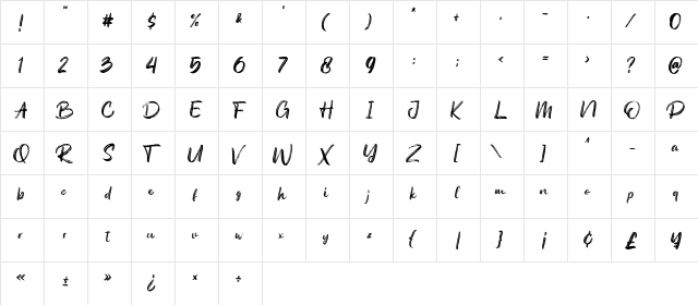 Austellia Regular  glyph index
