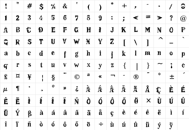 F2FMadZine LT Std Fear Regular  glyph index
