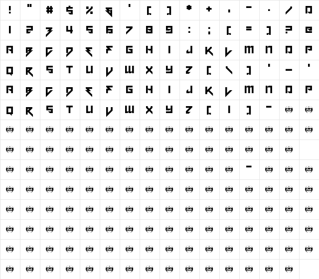 Motorstrike Regular  glyph index