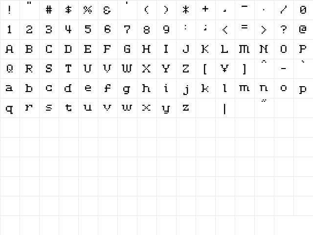 D3 LiteBitMapism Selif Regular  glyph index