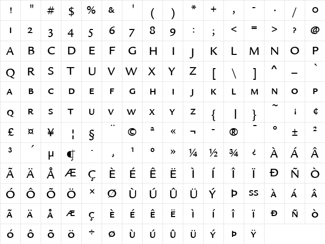 Legacy Sans ITC Medium  glyph index