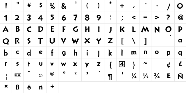 NuevoLitho Plain  glyph index