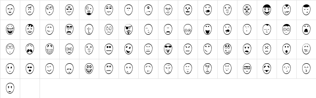 Caricature Regular  glyph index