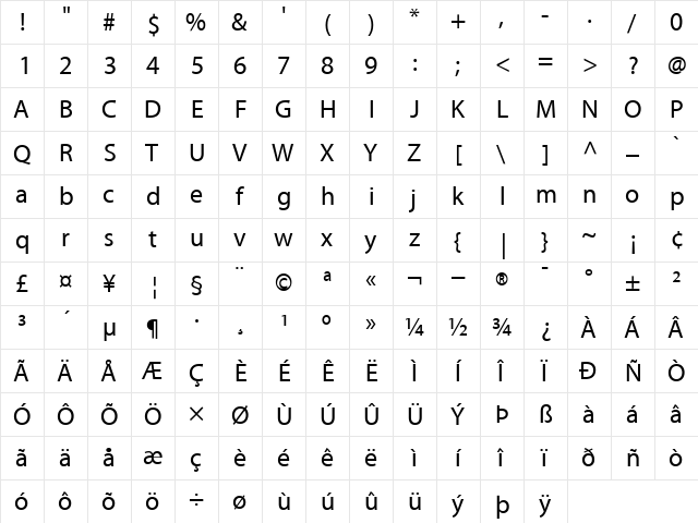 AdobeCorporateIDMyriad Roman  glyph index