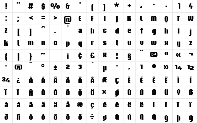 Briem Akademi Std Black  glyph index