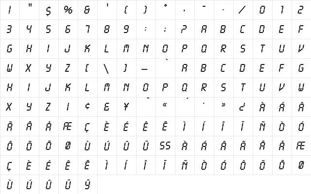 LCDEF Regular  glyph index