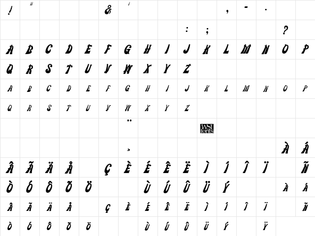 ChipperDisplay Bold  glyph index