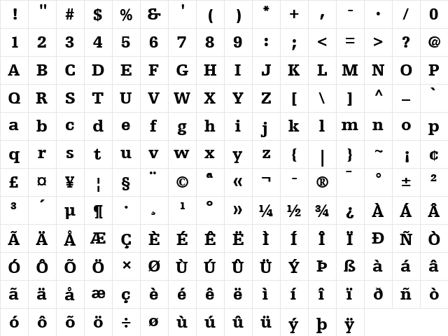 EgyptienneF LT Black Regular  glyph index