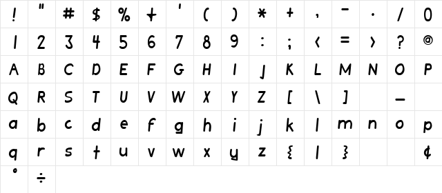 Aquillia Bold  glyph index