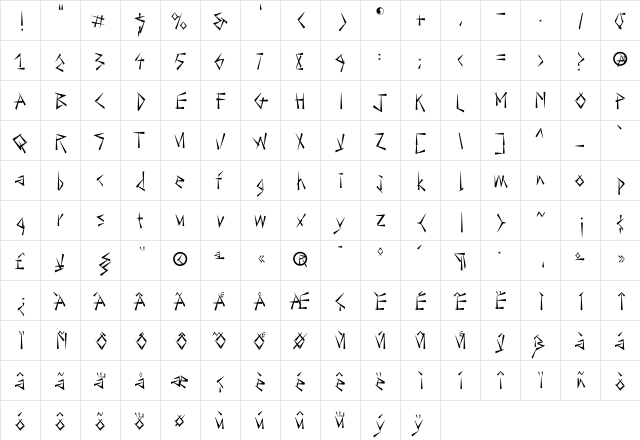 LTTiger Tame Regular  glyph index