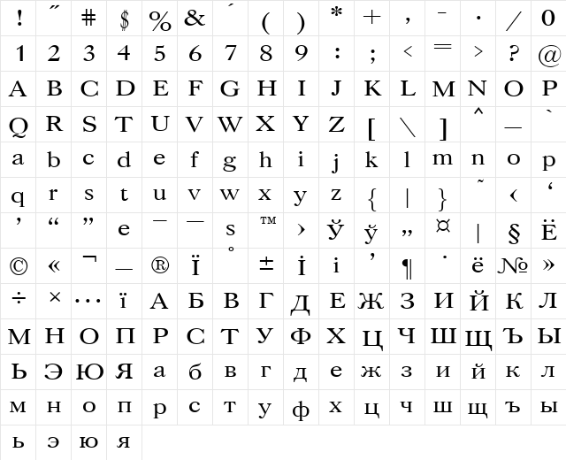 Caslon Plain  glyph index