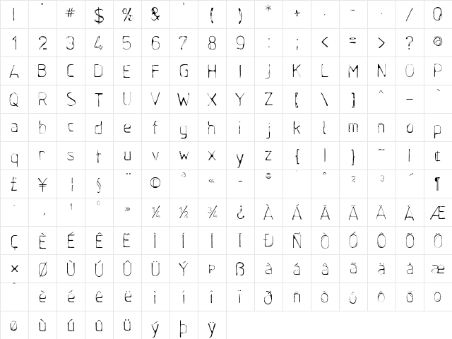Boomshanker Regular  glyph index