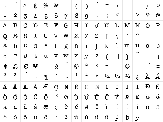 Typewriter-Osf Regular  glyph index