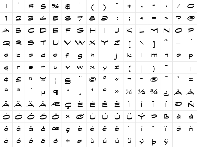 Graphite Std Bold Wide  glyph index