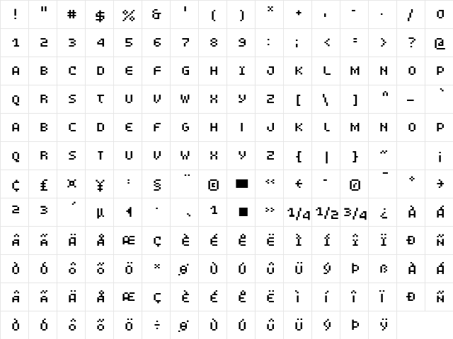 LomoWebPixel LT Std 4 Regular  glyph index