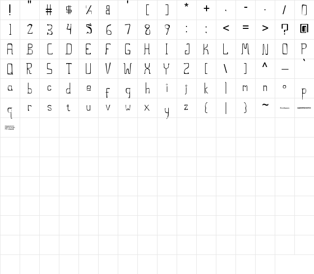 THE STILTS Regular  glyph index