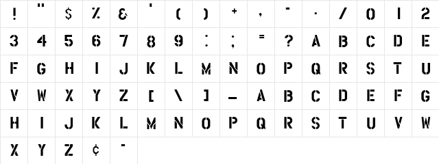 HouseBroken Regular  glyph index