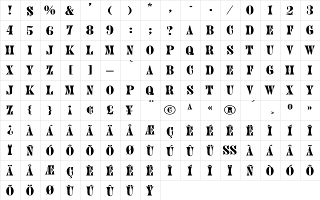 Juniper-Normal Wd Regular  glyph index