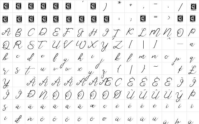 Corlita Script Free Regular  glyph index