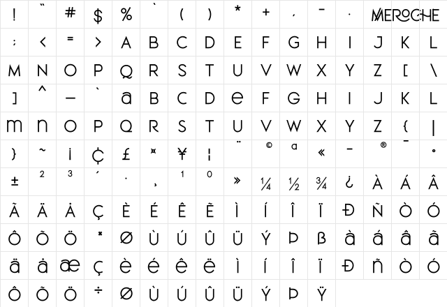 MEROCHE Regular  glyph index