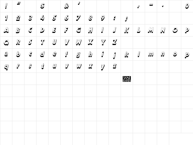MeppDisplayShadow Italic  glyph index