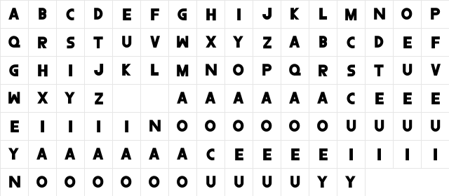 Bolique Regular  glyph index