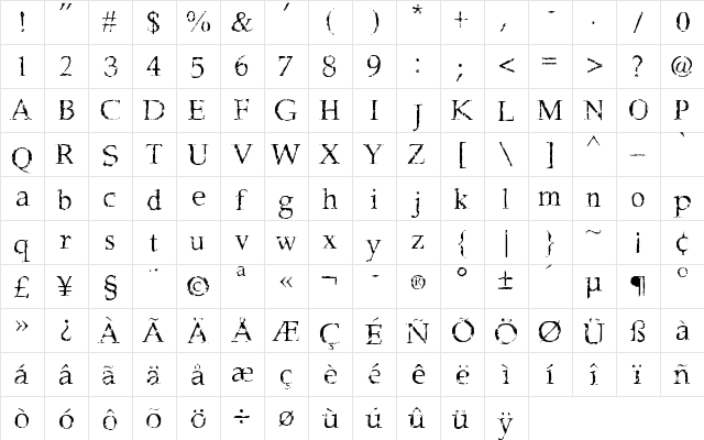 Frank Black Regular  glyph index