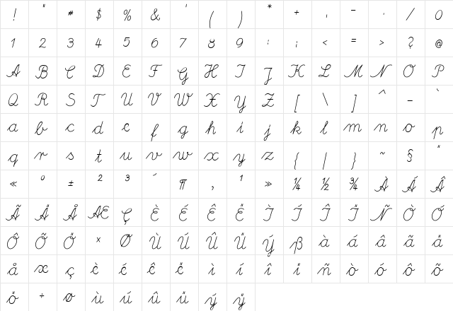 Deutsche Normalschrift Regular  glyph index