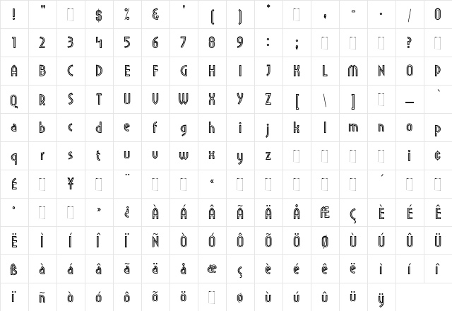 Pritchard Line Out Regular  glyph index