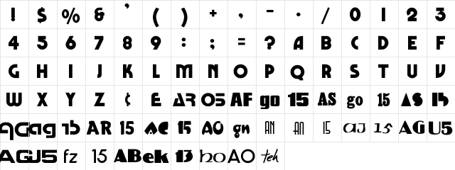 FESTUS-Normal Regular  glyph index