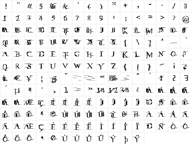 Miltown II Regular  glyph index