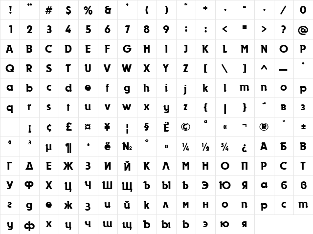 Dynar Medium  glyph index